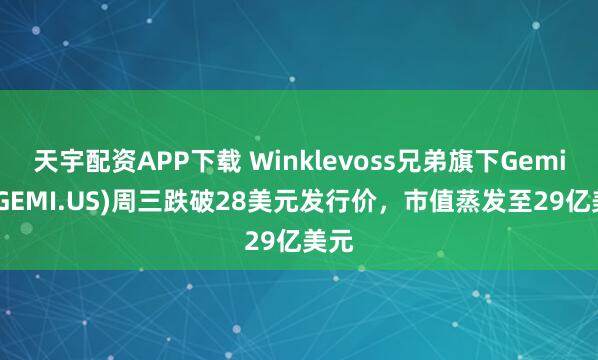 天宇配资APP下载 Winklevoss兄弟旗下Gemini(GEMI.US)周三跌破28美元发行价，市值蒸发至29亿美元